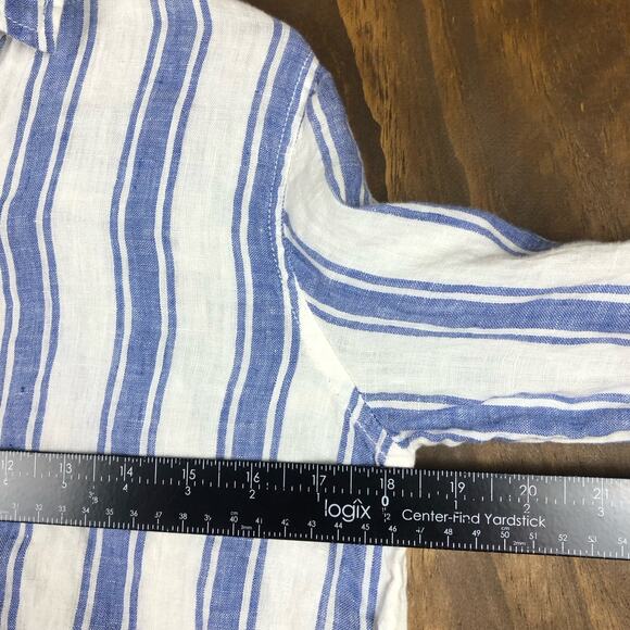 Antibes Blanc Womens Shirt Blue White Stripe Collared Button Down Linen Small - Picture 6 of 13